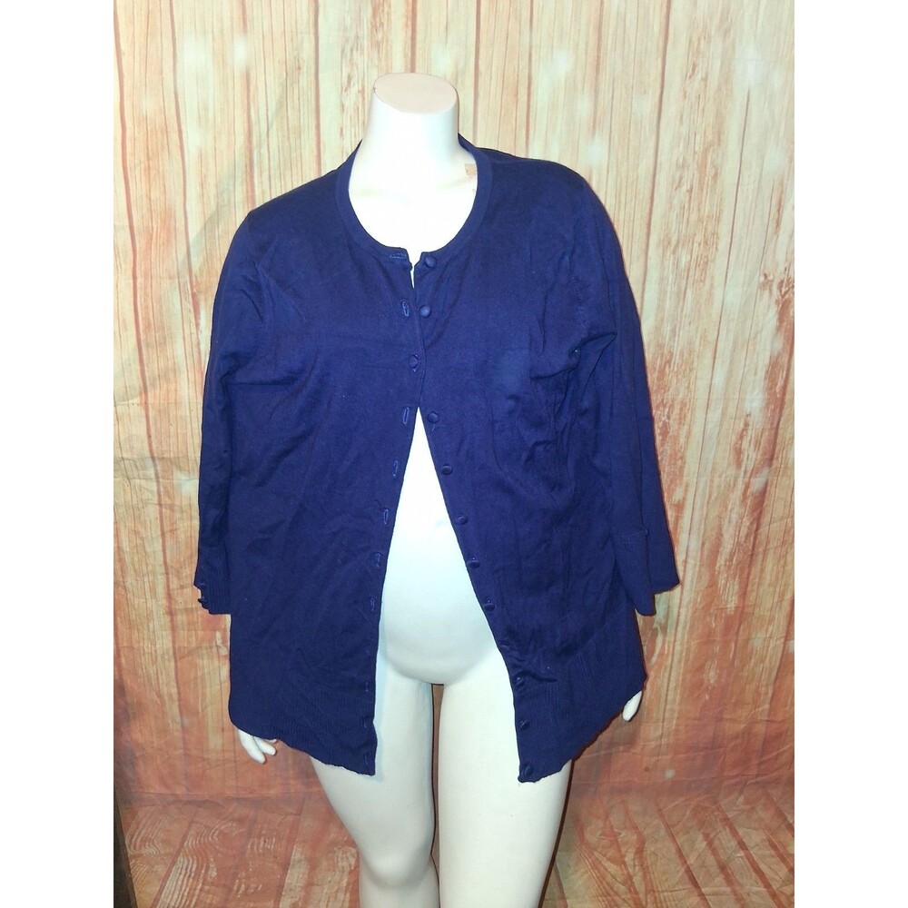 Audrey & Grace Navy 3/4 Sleeve Button Up Cardigan Sz 2X